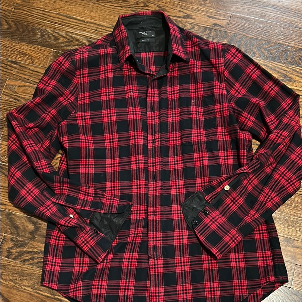 Rag & Bone Red and Black Casual Button Down Shirt